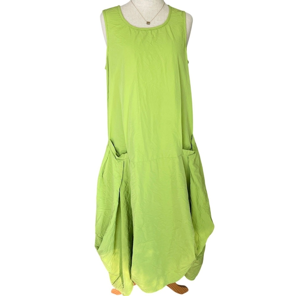 Dress To Kill Midi Dress Lime‎ Green Lagenlook Nylon Tie Back Artsy Boho Travel